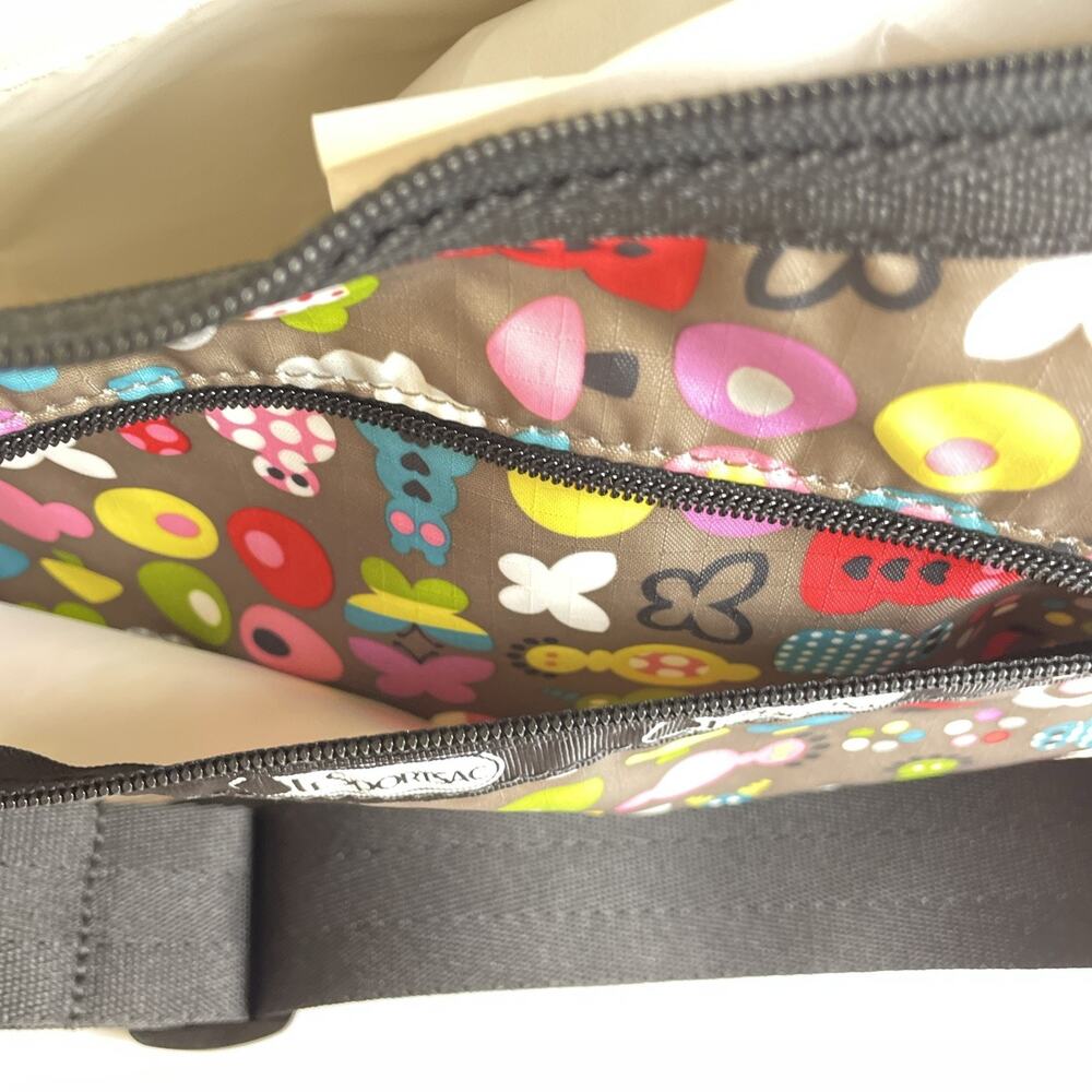 Lesportsac Crossbody Bag “Toot” Print Butterflies Mushrooms/Taupe - Picture 9 of 13